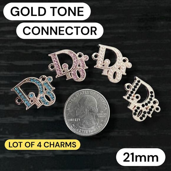 Lot of 4 CD Connector Gold Tone Zipper Pull Button Charms 21mm - Picture 1 of 1